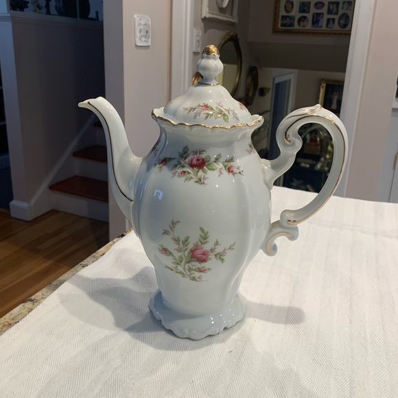 Haviland Bavaria Moss Rose Coffee Pot with Gold Accents